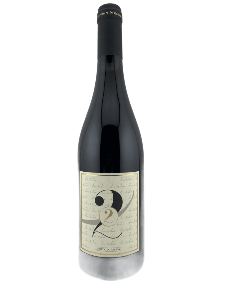 Bouteille de vin rouge "Due & Due" du Domaine Erta di Radda, IGT Rosso Toscana, vin élégant de Toscane.